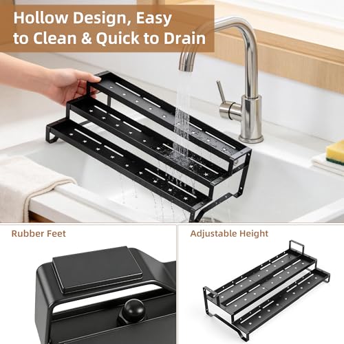 Expandable Spice Rack Organizer for Cabinet 3 Tier Spicy Shelf Black 1Pack (Black / 1 Pack-3 Tier)