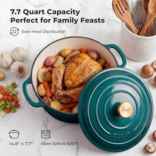 7.7 Quart Enameled Cast Iron Dutch Oven Pot with Lid (Emerald / 7.7 Quart)