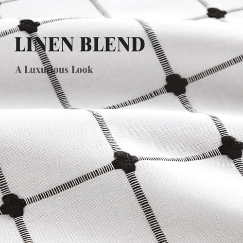 Boho Blackout Black Plaid Curtains 84 Inch Linen Blend 2 Panels (Black Plaid / 52"W x 84"L (Pack of 2))