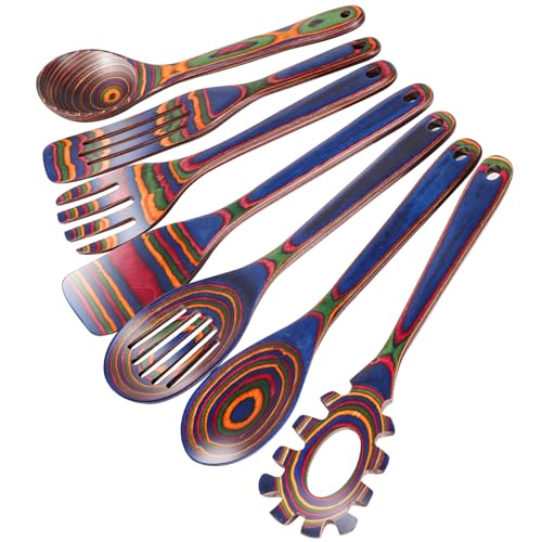 Wooden Spoons for Cooking (Rainbow-A)