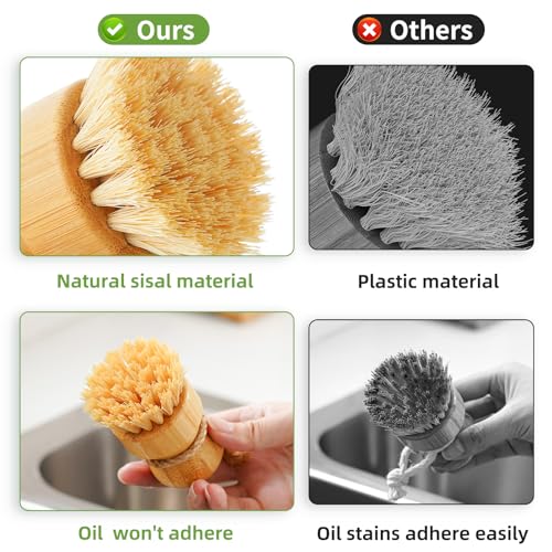 Bamboo Dish Scrub Brush (Sandstone Base + 2p Sisal Brushes / Regular size)