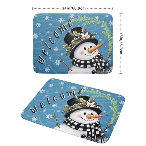 Christmas Snowman Dish Drying Mat for Kitchen Counter 18x24 Blue White Snowflake Welcome Winter Holiday Absorbent Reversible Microfiber Drying Mats Kitchen Countertop Protector Dishes Drainer Rack Pad (18" x 24")