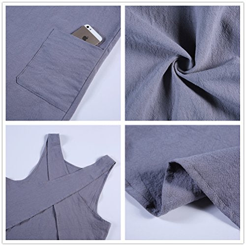 Soft Cotton Linen Apron Solid Color Halter Cross Bandage Aprons Japanese Style X Shape Double Pockets Round Skirt Kitchen Cooking Clothes Chef Summer Fit (Light Grey)