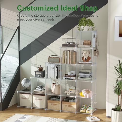 16 Cube Storage Organizer Cube Shelves Units Storage Cubes (Transparent Twill)