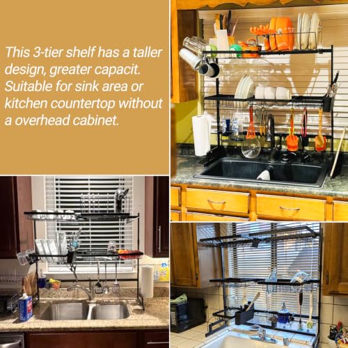 Over Sink Dish Drying Rack (Black / 32-40L x 12W x 34-38H (inches))