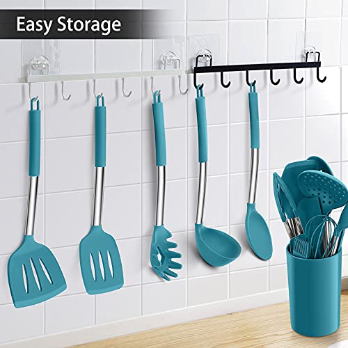 15 Piece Kitchen Cooking Utensils Set with Holder (Dark Blue)