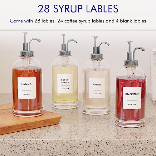 16.9 oz 500 ml Coffee Syrup Dispenser Set (6 Pack / Silver)