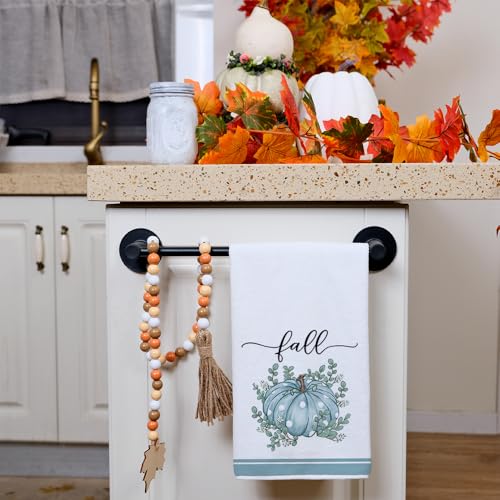 Pumpkin Fall Kitchen Towels Set of 2 for Decor Eucalyptus Leaves (Blue Pumpkin)