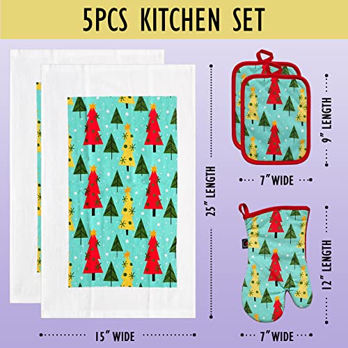 Oven Mitts and Potholders Dish Towles Set 100% Cotton for Perfect for Gifting (Fluorescent Blue)
