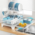 Large Expandable 2 Tier Dish Drying Rack (White / 2-Tier, Expandable 14.4"-22.4" W)