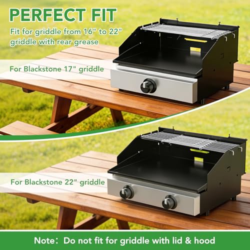 Universal Wind Guard and Warming Rack Fit for Griddle Without a Hood from 16" to 22" (For 16"-22" with Rear Grease)