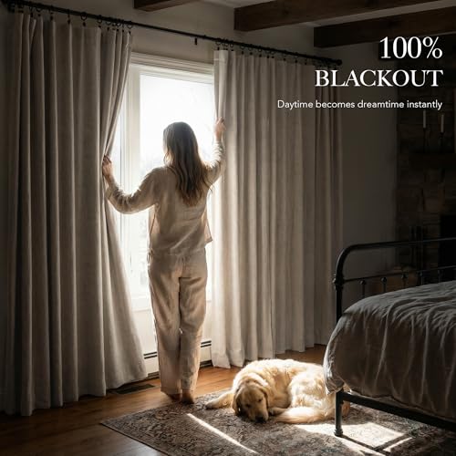Natural Beige 100% Blackout Linen Curtains 72 Inches for Bedroom (Natural Beige / 52"W x 72"L (Pack of 2))