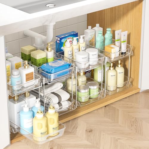 4-Pack 2-Tier Under Sink Organizer with Pull Out Drawers (transparent / 11.2 Inch)