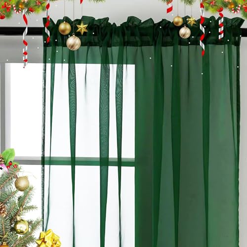 Basic Rod Pocket Sheer Voile Window Curtain Panels White 1 Pair 2 Panels 42 Width 45 Inch Long for Kitchen Bedroom Children Living Room Yard (Foliage Green / 42"W x 45"L (Pack of 2))