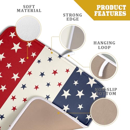 Blue Red White Star July of 4th Patriotic Dish Drying Mat for Kitchen Counter 16x18 Independence Day Absorbent Reversible Microfiber Drying Mats Kitchen Countertop Protector Dishes Drainer Rack Pad (16" x 18")