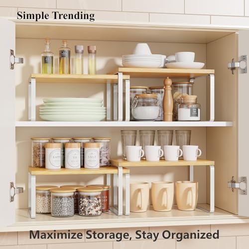Bamboo Cabinet Organizer Shelf (White and Natural)