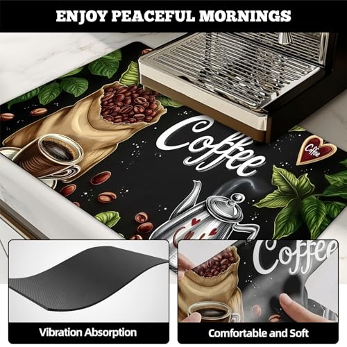 Dish Drying Mat Large Coffee Mat Absorbent Drying Mat for Kitchen Counter Coffee Bar Accessories 32"x 17" (Coffee Leaves)