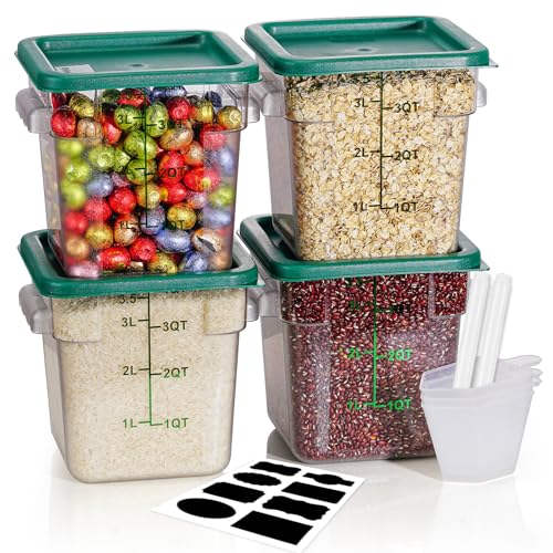 4QT 4PCS NSF Commercial Clear Food Storage Containers with Lids (B1-4QT-GREEN)