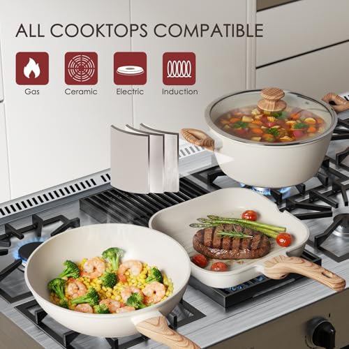 31 Piece Pots and Pans Set Non Stick Kitchen Cookware Sets (Cream White / 31 Pieces)