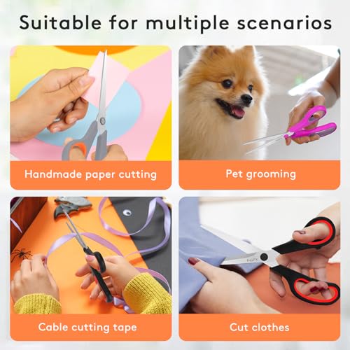 3 Pack 8.5" Stainless Steel Scissors All Purpose for Office School (Magenta /Red/Orange)