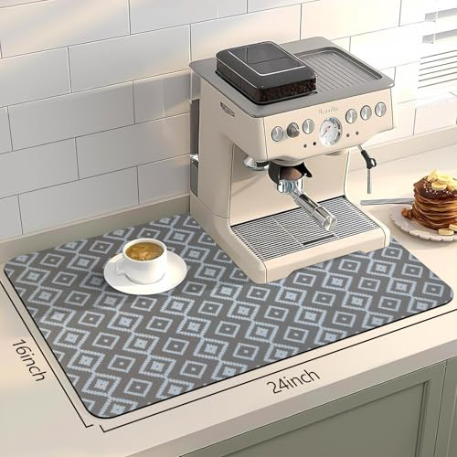 Dish Drying Mat (Gray White Plaid / 24" x 16")