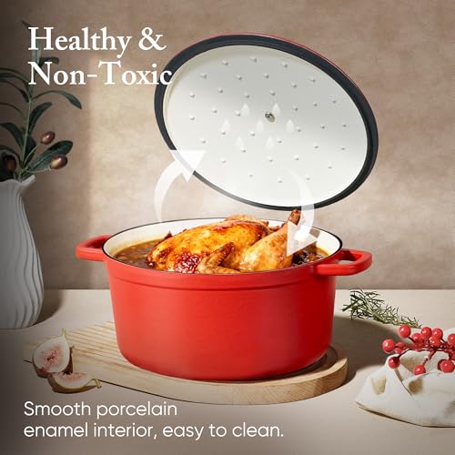 Enameled Cast Iron Dutch Oven Pot with Lid (4 QT / Red)