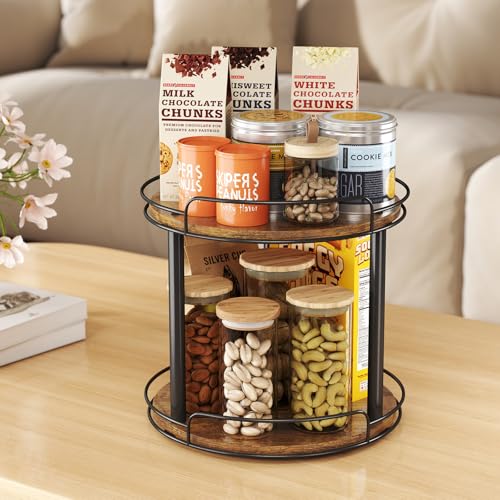 10'' Wood Lazy Susan Turntable Organizer for Cabinet (10 inches 2 Tier)