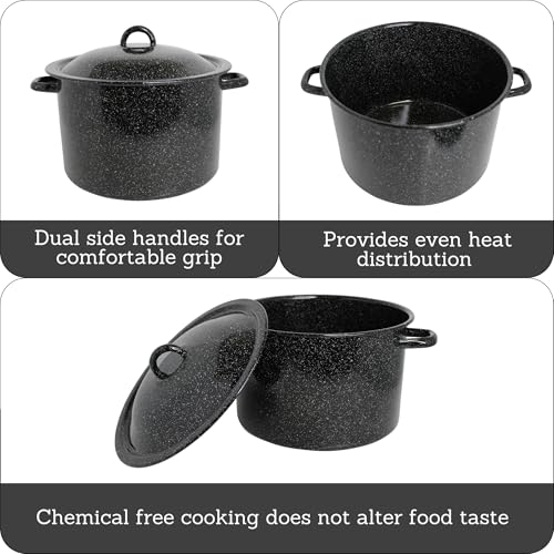 7.75 Qt Enamel Stock Pot for Canning (7.8 Quarts / Black)