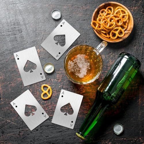 Ace Of Spades Bottle Opener Credit Card Size Pocker Cap Opener Portable Stainless Steel Can Opener (4 Pack Silver)