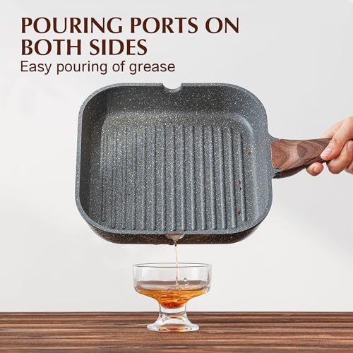 Nonstick Grill Pan for Stove Tops (Gray Granite / 12 Inch)