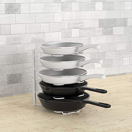 Pan Organizer Rack for Kitchen Cabinet and Counter (White)