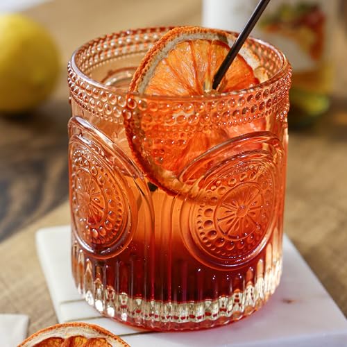 Ribbed Retro Arch Floral Rose Gold Drinking Glasses Set of 6 (10 oz / Rose Gold)
