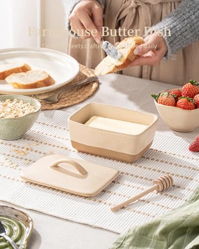 Ceramic Butter Dish with Lid for Countertop (Cheese color)