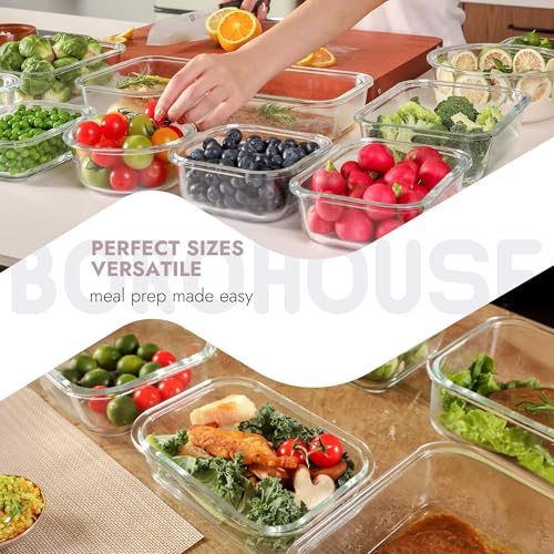 10 Pack Glass Food Storage Containers with Tempered Glass Lids