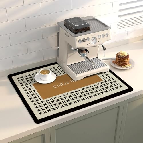 Coffee Mat Dish Drying Mat Hide Stain High Absorbent Bar Mat for Countertops Easy Clean (Beige / 19" x 12")