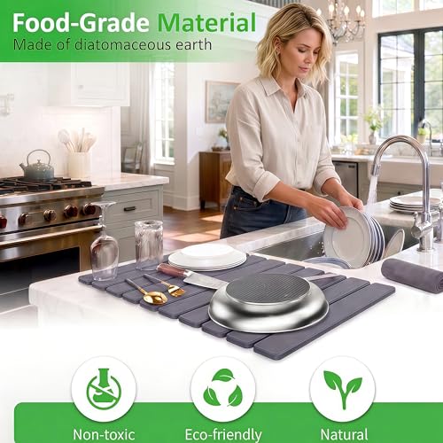 Stone Drying Mat for Kitchen Counter 16x24 Inch (Grey Set)