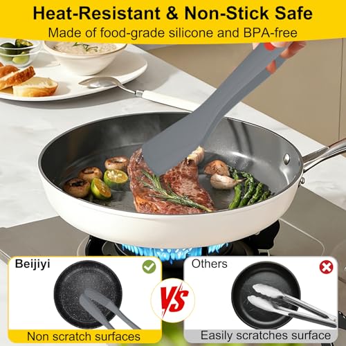 Silicone Kitchen Tongs for Cooking (Gray)