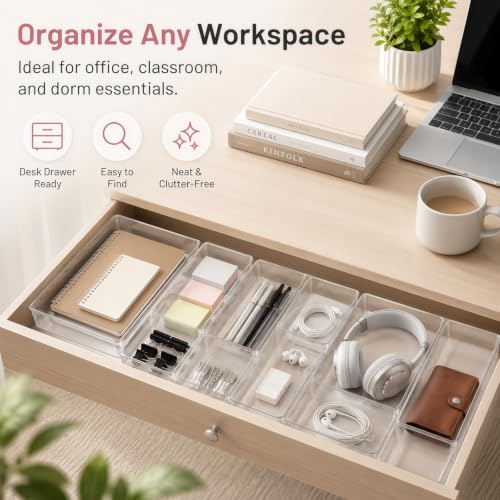 10 Pack Large Clear Drawer Organizer Trays (Clear / 10 Pack)