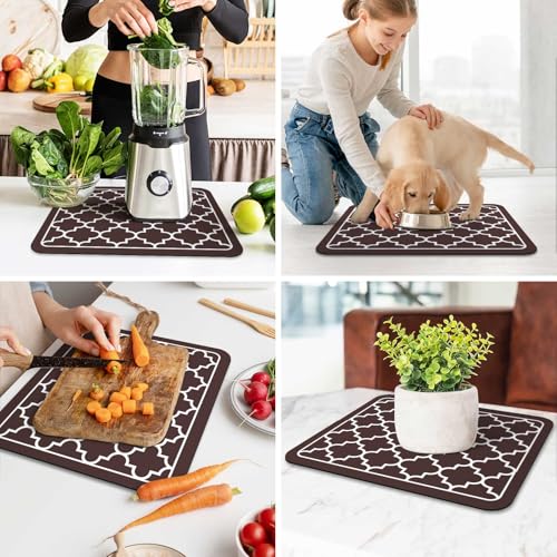 Dish Drying Mat Absorbent Dish Drying Mats for Kitchen Counter 15"x 18" (Stylish Chocolate / 18" x 15")