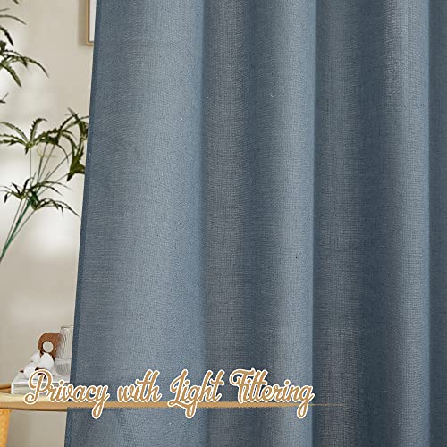 Linen Blend Stone Blue Curtains for Living Room (52"W x 84"L (Pack of 2) / Linen Stone Blue)