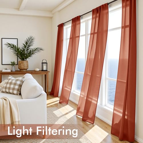 4 Panels Fall Burnt Orange Sheer Curtains 54 x 96 Inches (54"W x 96"L (Pack of 4) / Burnt Orange)
