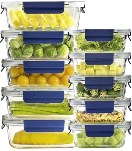 Glass Food Storage Containers with Lids Airtight (Blue)