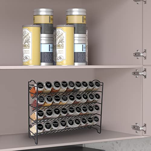 Spice Rack Organizer with 36 Spice Jars 4 oz (Black)
