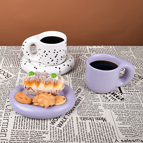 Ceramic Coffee Chubby Mug Saucer Set (Light Purple)