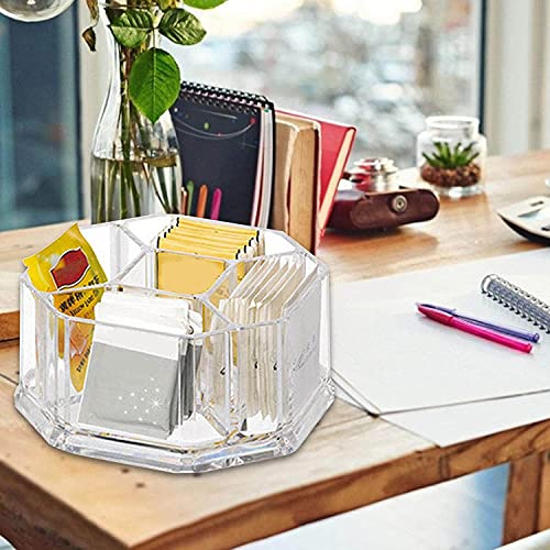 Acrylic Tea Bags Holder Coffee Sugar Bag Case Guest Room Organizer Storage Boxes (L16*W.16*H.8cm)
