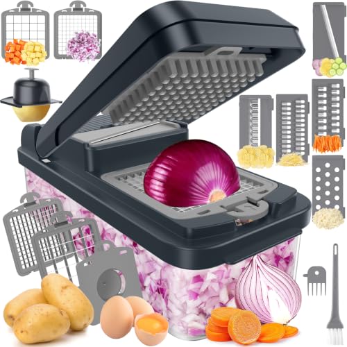 12-in-1 Vegetable Chopper, Food Veggie Chopper With Container (Gray / 7 blades)