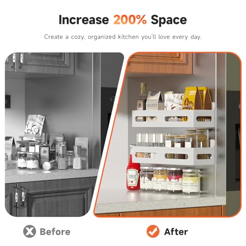 2 Pack Magnetic Spice Rack for Refrigerator with Hooks (White / 2 Pack)