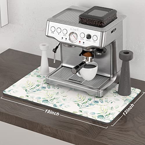 Coffee Mat 12" x 19" Cute Minimalism Design Coffee Bar Mats for Espresso Machine Station Accessories and Organizer (Minimalism Leaves / 12" x 19")