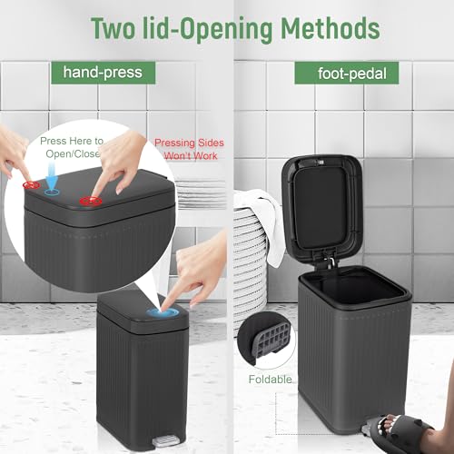 Small Bathroom Trash Can with Lid Slim Soft Close Garbage Can Step Wastebasket Container Trash Bin for Office Bedroom Kitchen Living Room (2.6 Gallon / Dark Gray)