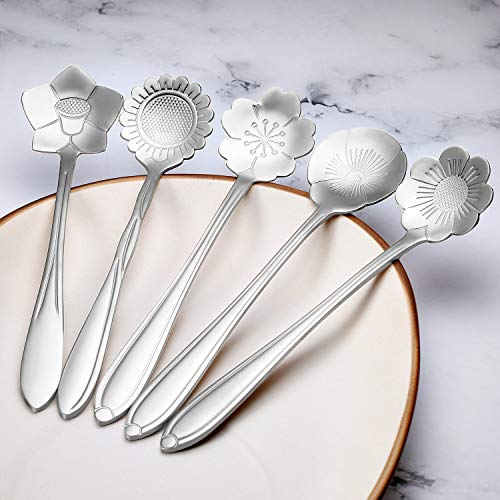 8 Pcs Flower Coffee Tea Teaspoons Stainless Sugar Spoons (Silver)